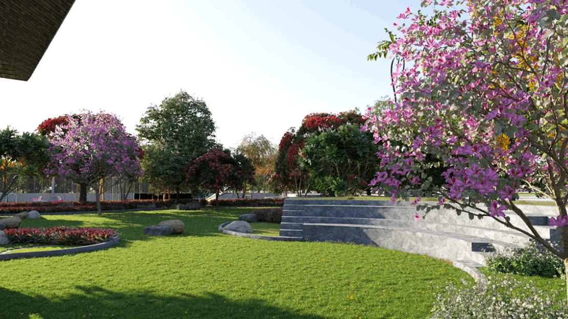 Luxurious master bedroom with ensuite bathroom in 5 BHK villa